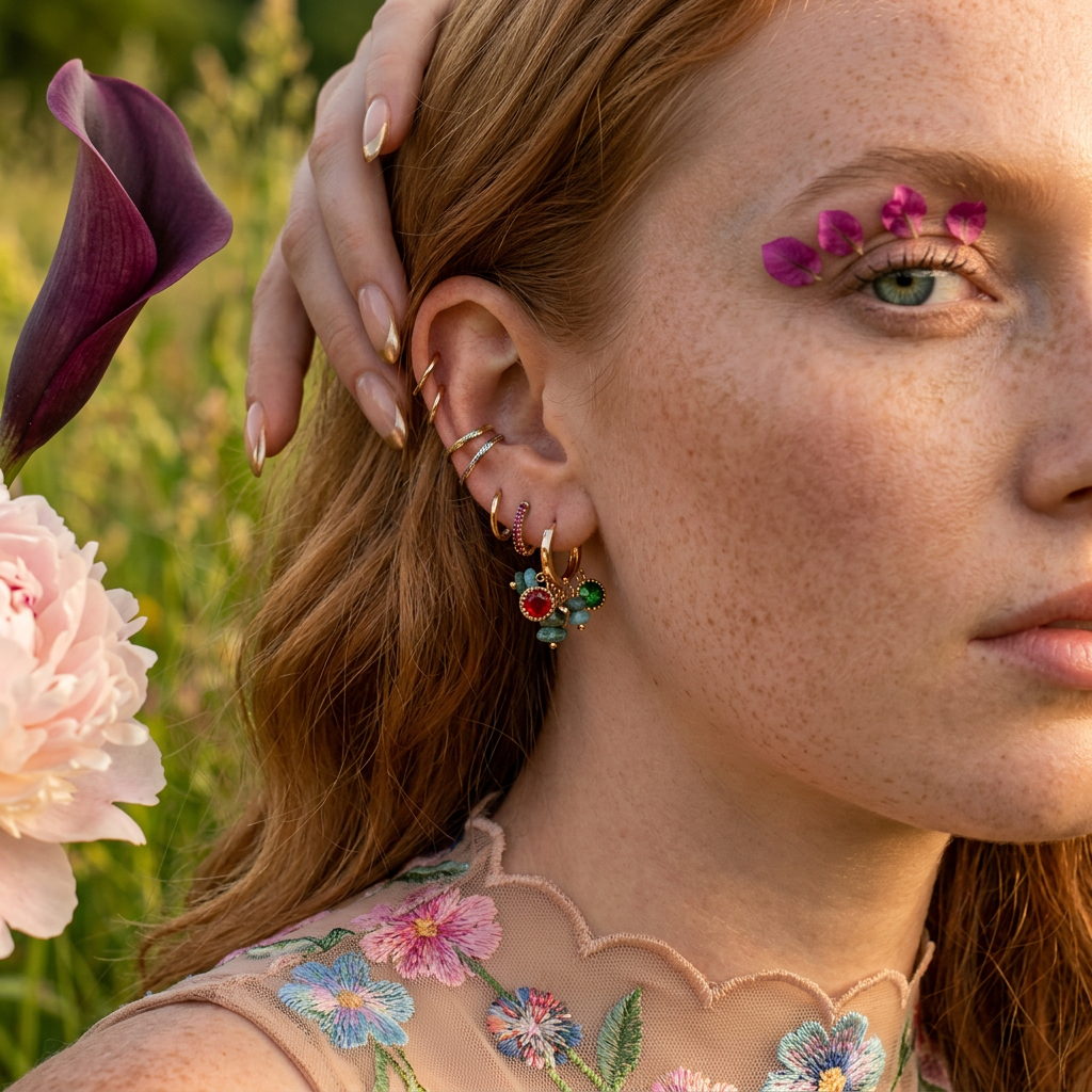 Vaelina Golden Cluster Huggie Earrings