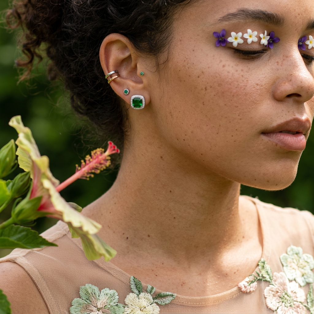 Vealia Silver Halo Stud Earrings