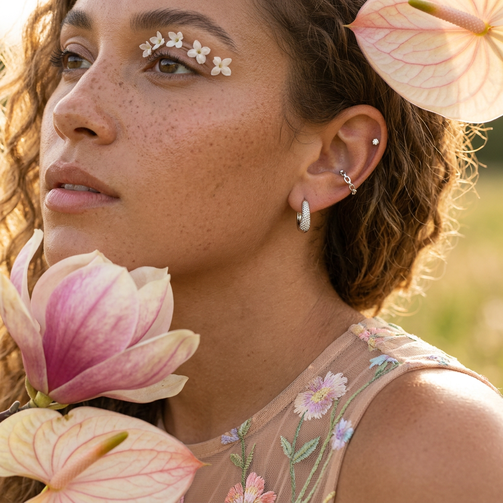 Siolia Silver Pavé Hoop Huggie Earrings