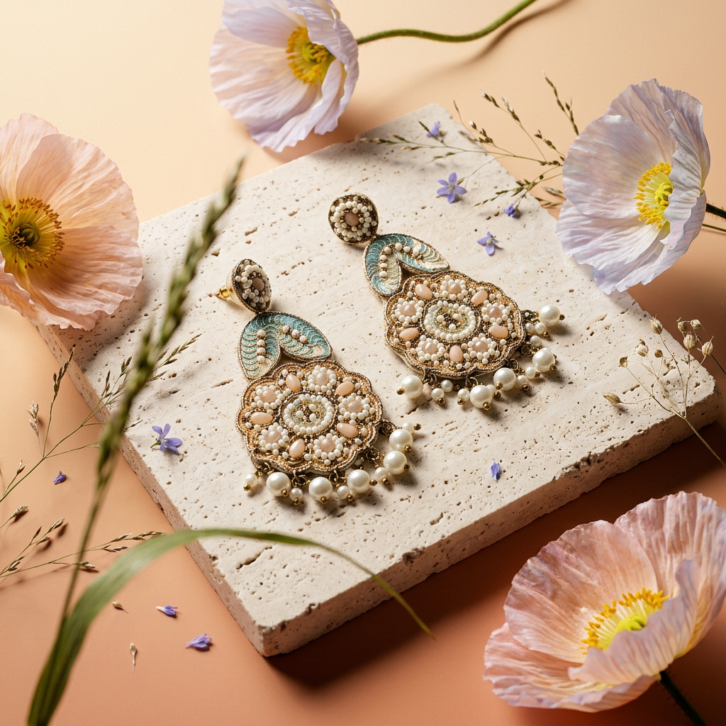Ziamia Golden Floral Drop Earrings