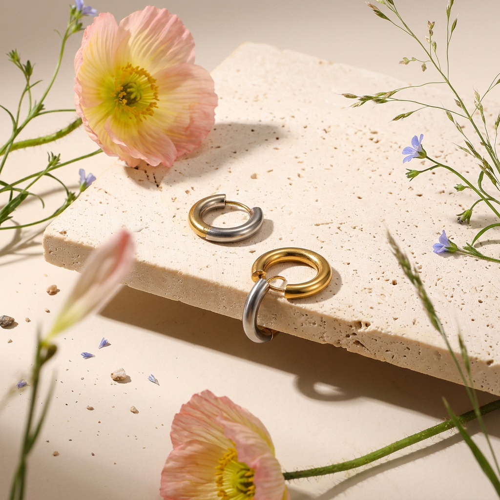 Naevia Two-Tone Round Huggie Earrings