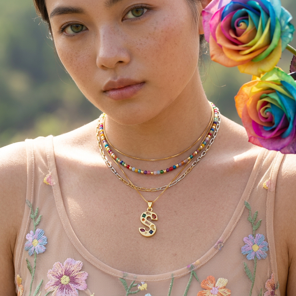 Thionia Golden "S" Letter Pendant Necklace