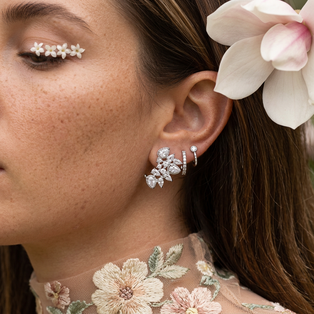 Zaelia Silver Crystal Cluster Climber Earrings