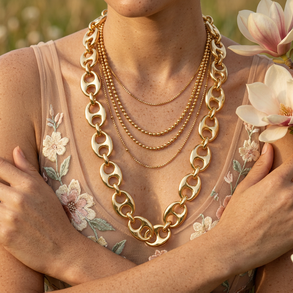 Vaelia Golden Oval Link Chain Necklace