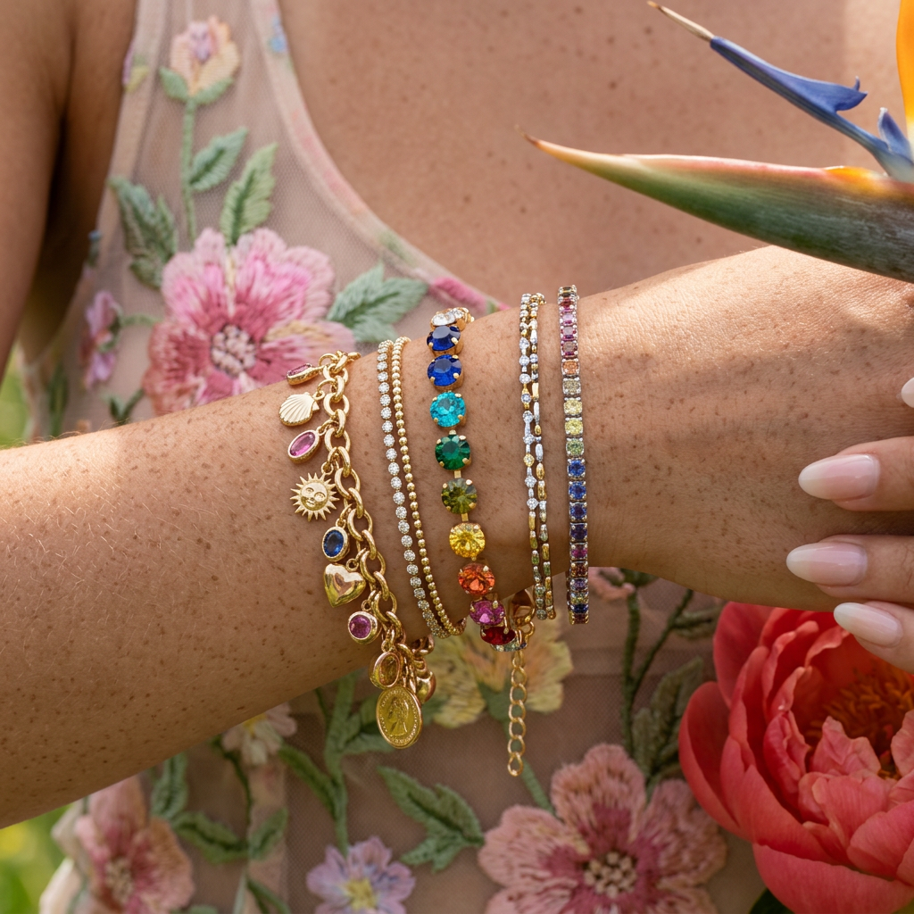Gialia Golden Round Tennis Bracelet