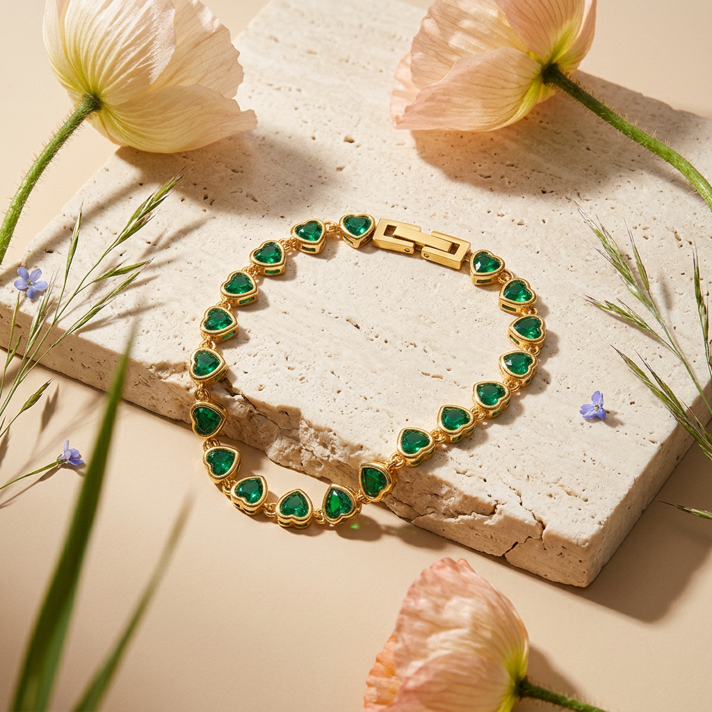 Zionia Golden Heart Tennis Bracelet