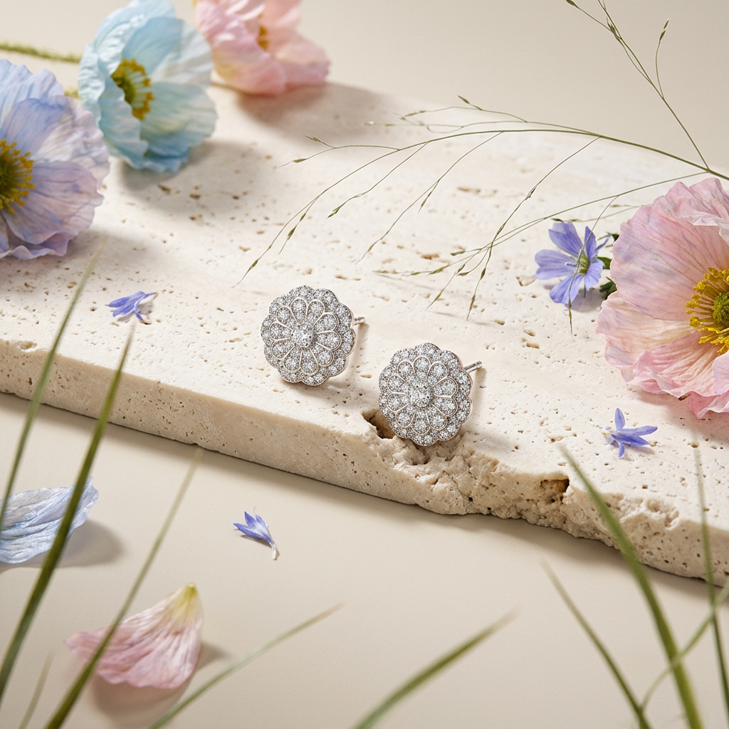 Maenia Silver Flower Stud Earrings