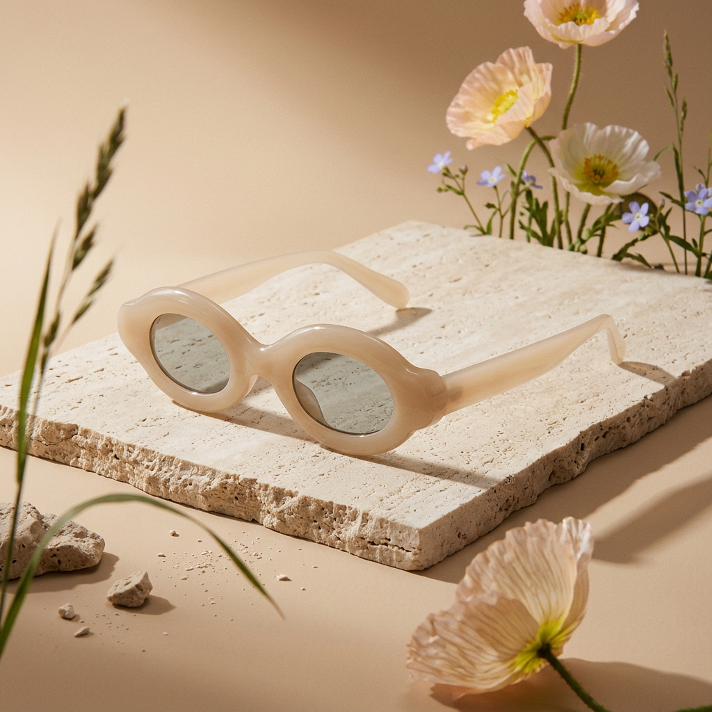 Velia Cream Oval Sunglasses