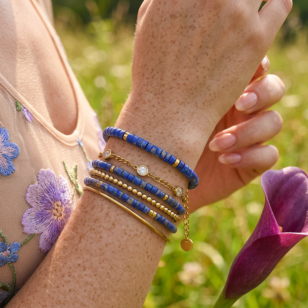 Teovia Golden Disc Bead Bracelet
