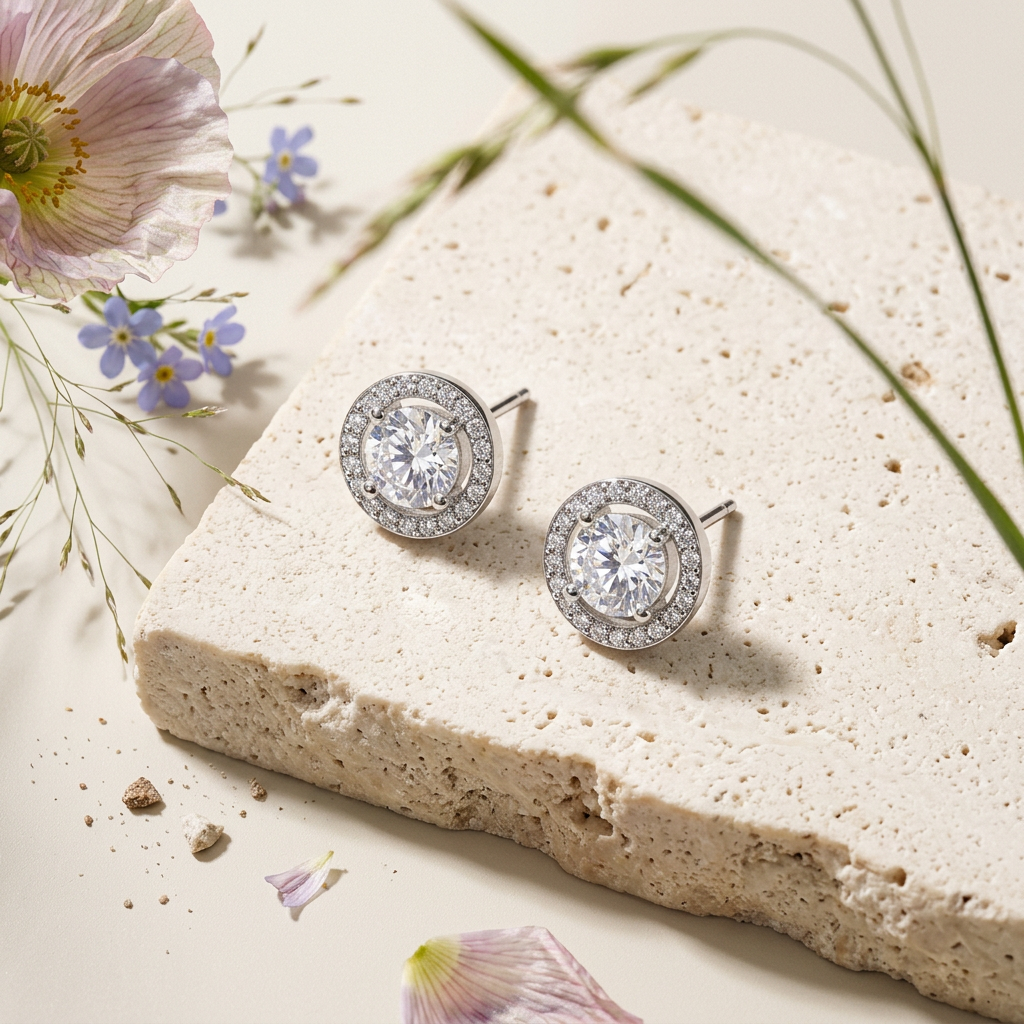 Siavia Silver Halo Stud Earrings