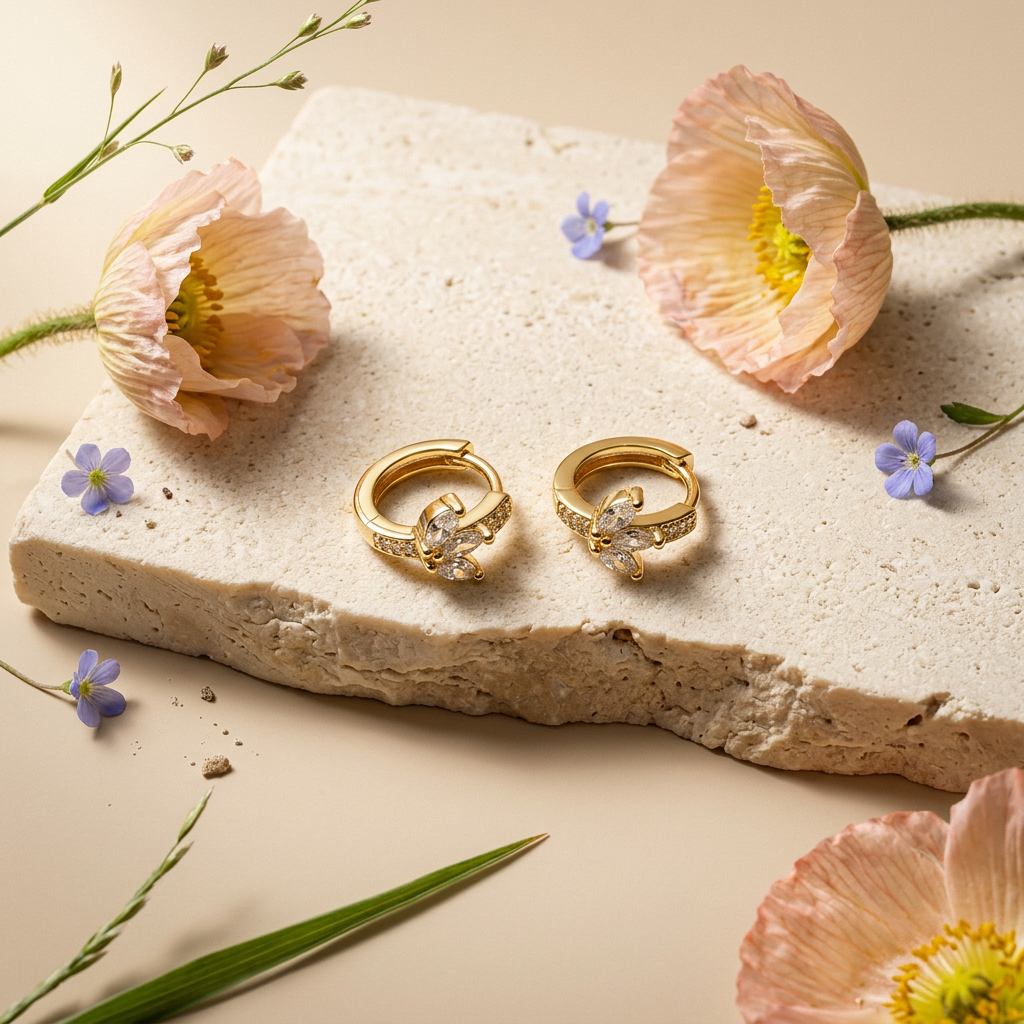 Vionia Golden Cluster Huggie Earrings