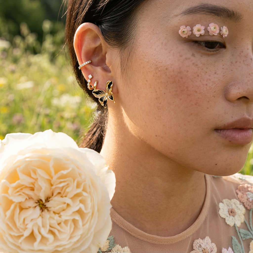 Veomia Golden Flower Stud earrings