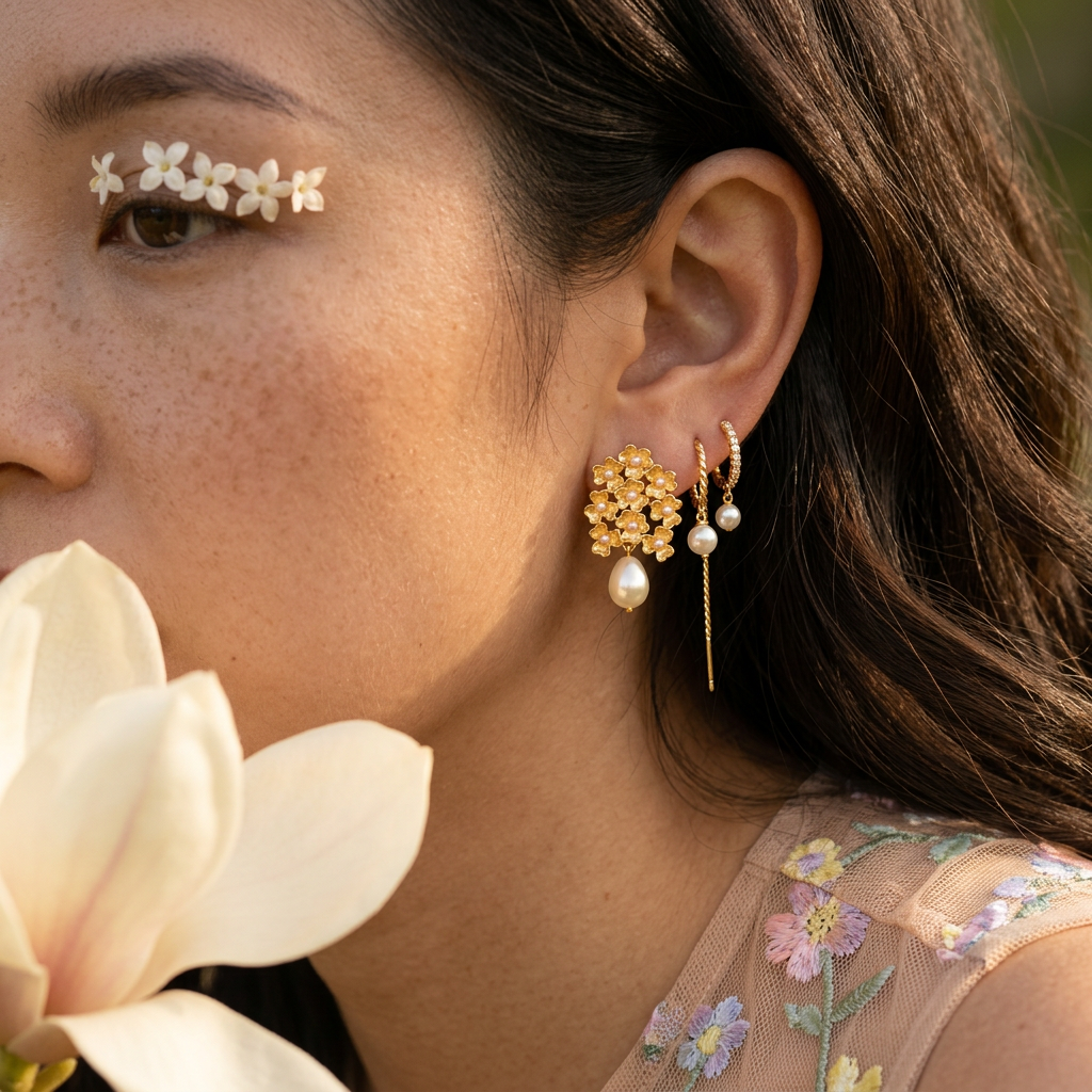 Vealia Golden Flower Drop earrings