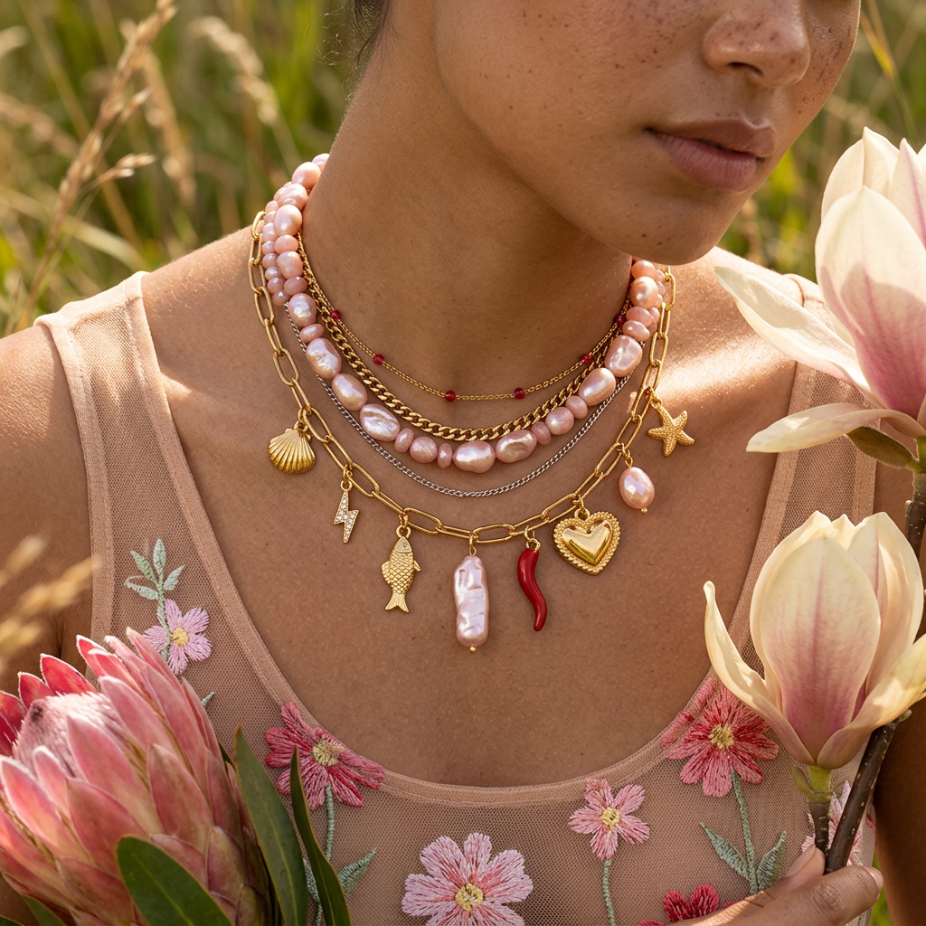 Maenia Golden Chain Charm Necklace