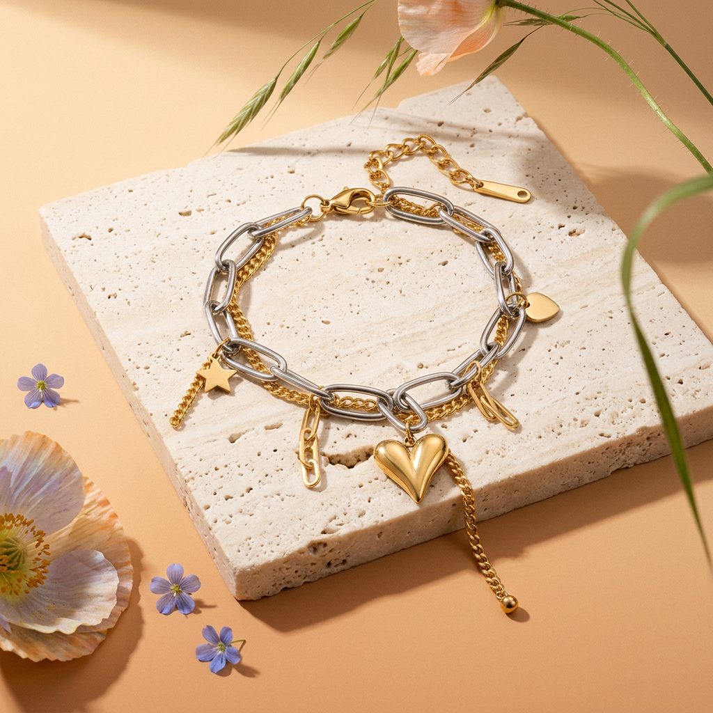 Laesia Two-Tone Chain Charm Bracelet