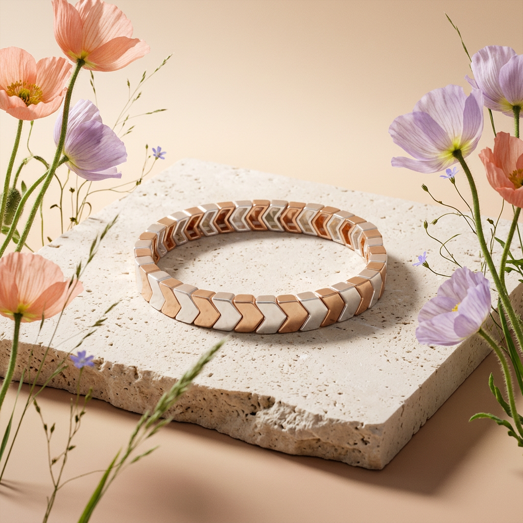 Zaephlia Mixed Metal Chevron Bangle Bracelet