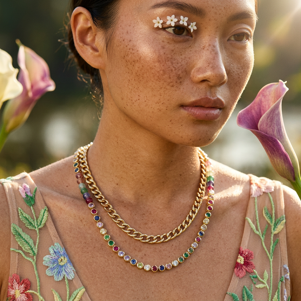 Leonia Golden Orb Tennis Necklace