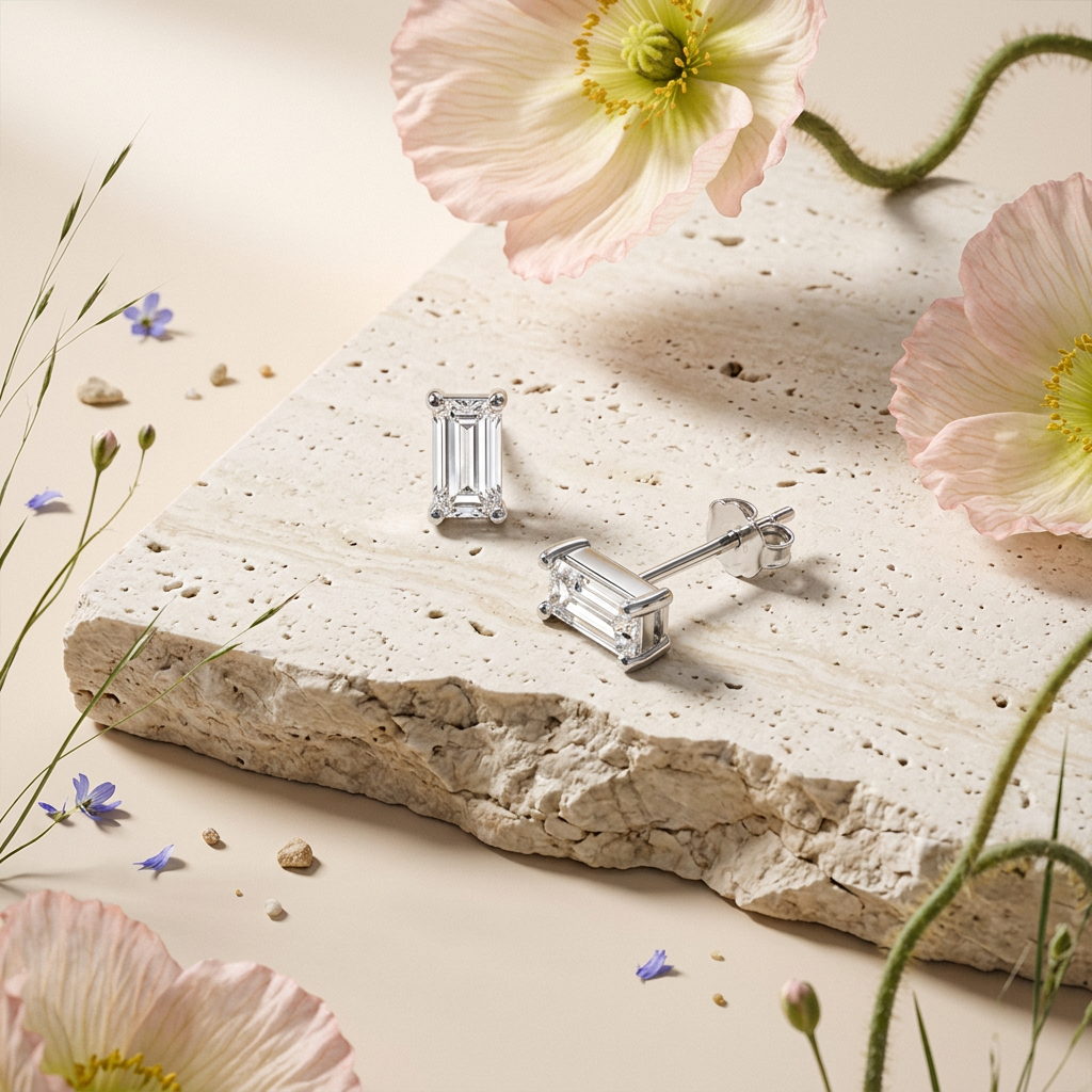 Liovia Silver Baguette Stud Earrings