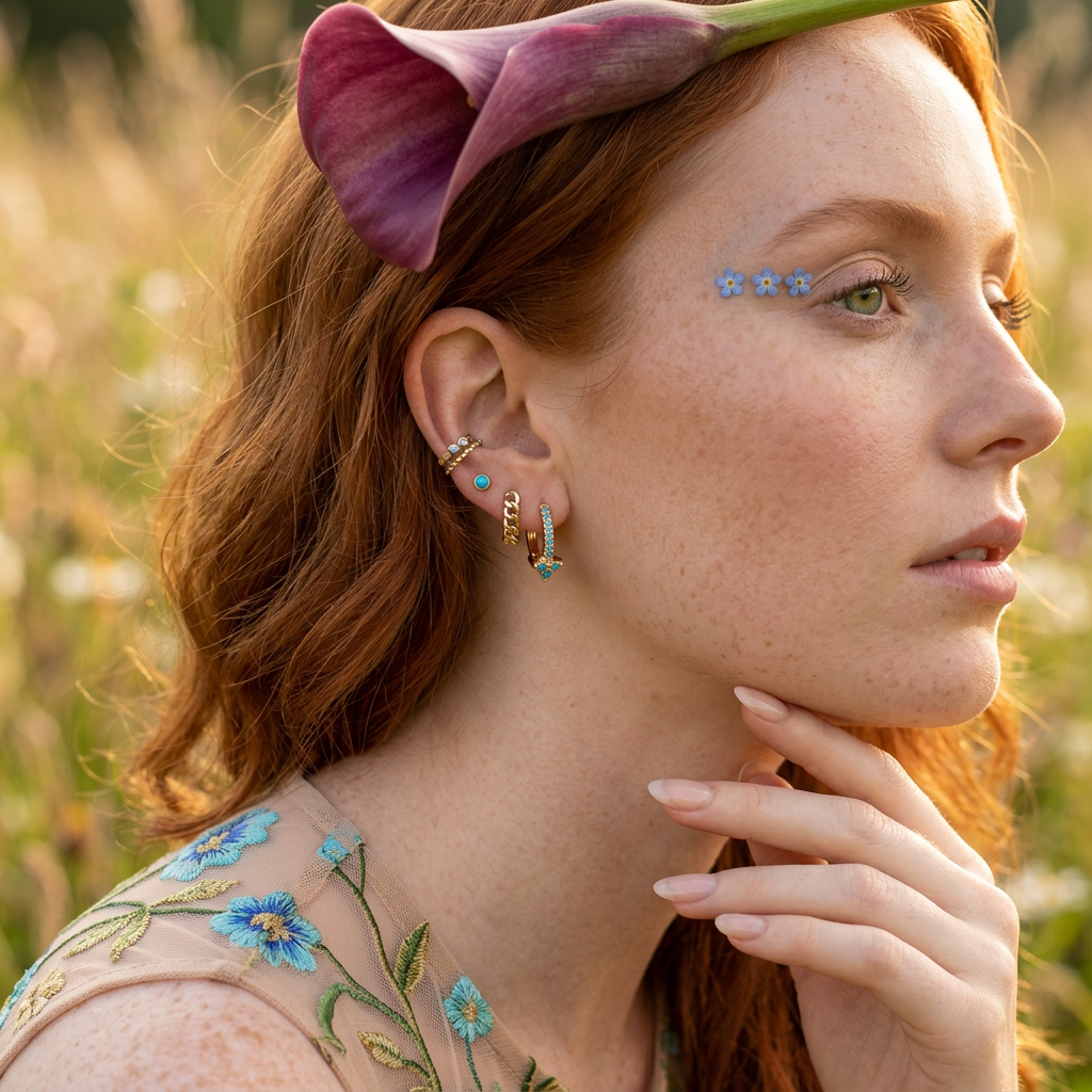 Geavia Golden Cluster Huggie Earrings