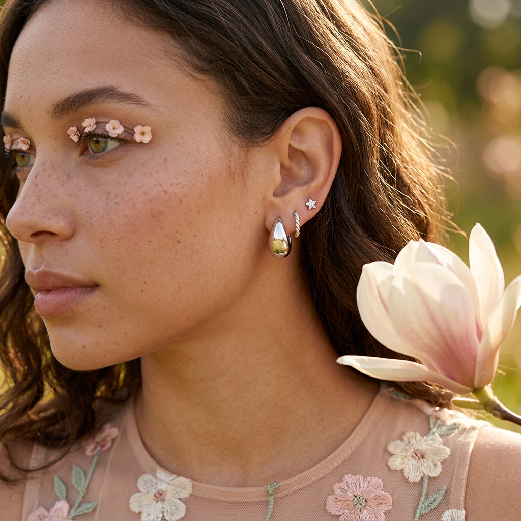 Leonia Silver Teardrop Huggie Earrings