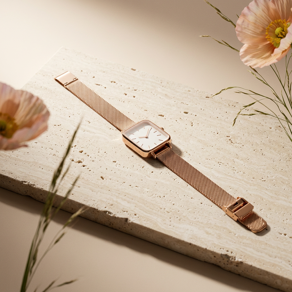 Mionia Rose Gold Oval Mesh Watch