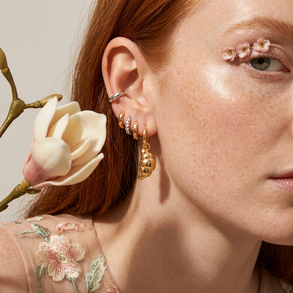 Riomia Yellow Gold Drop Huggie Earrings