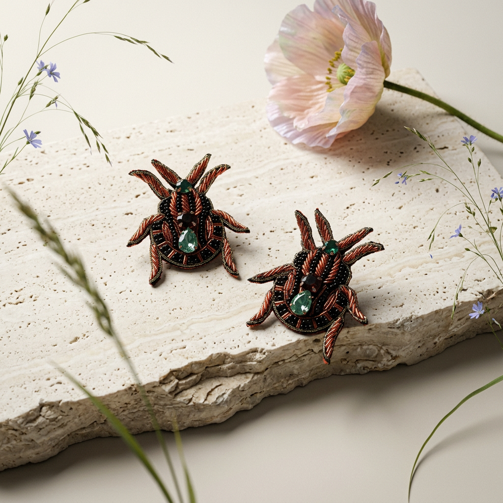 Naevia Golden Beetle Stud Earrings