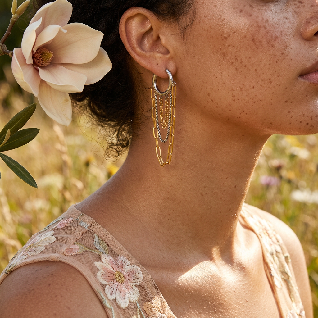 Liosia Two-Tone Chain Huggie Earrings