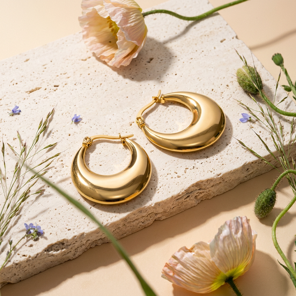 Vaemia Golden Crescent Huggie Earrings