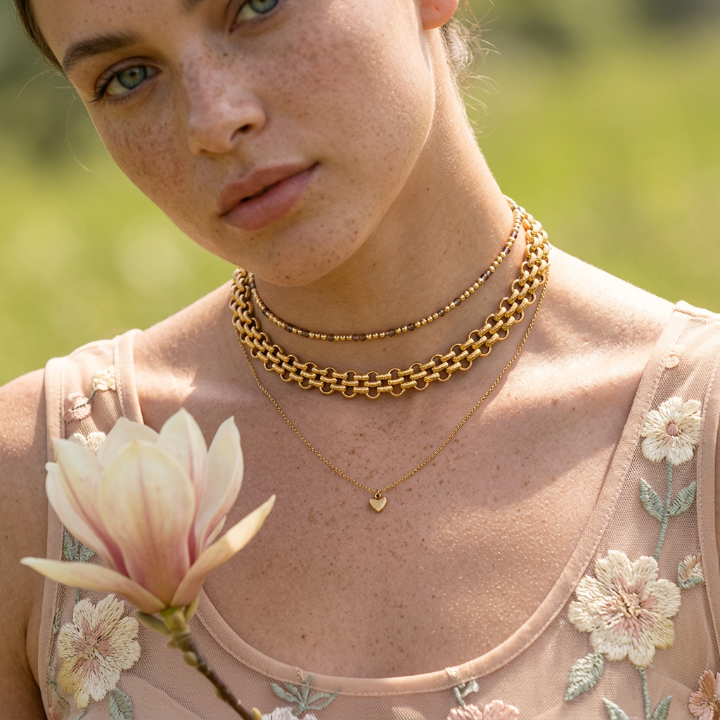 Caelia Golden Chain Choker Necklace