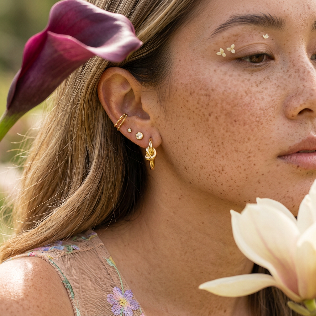 Lionia Golden Knot Huggie Earrings