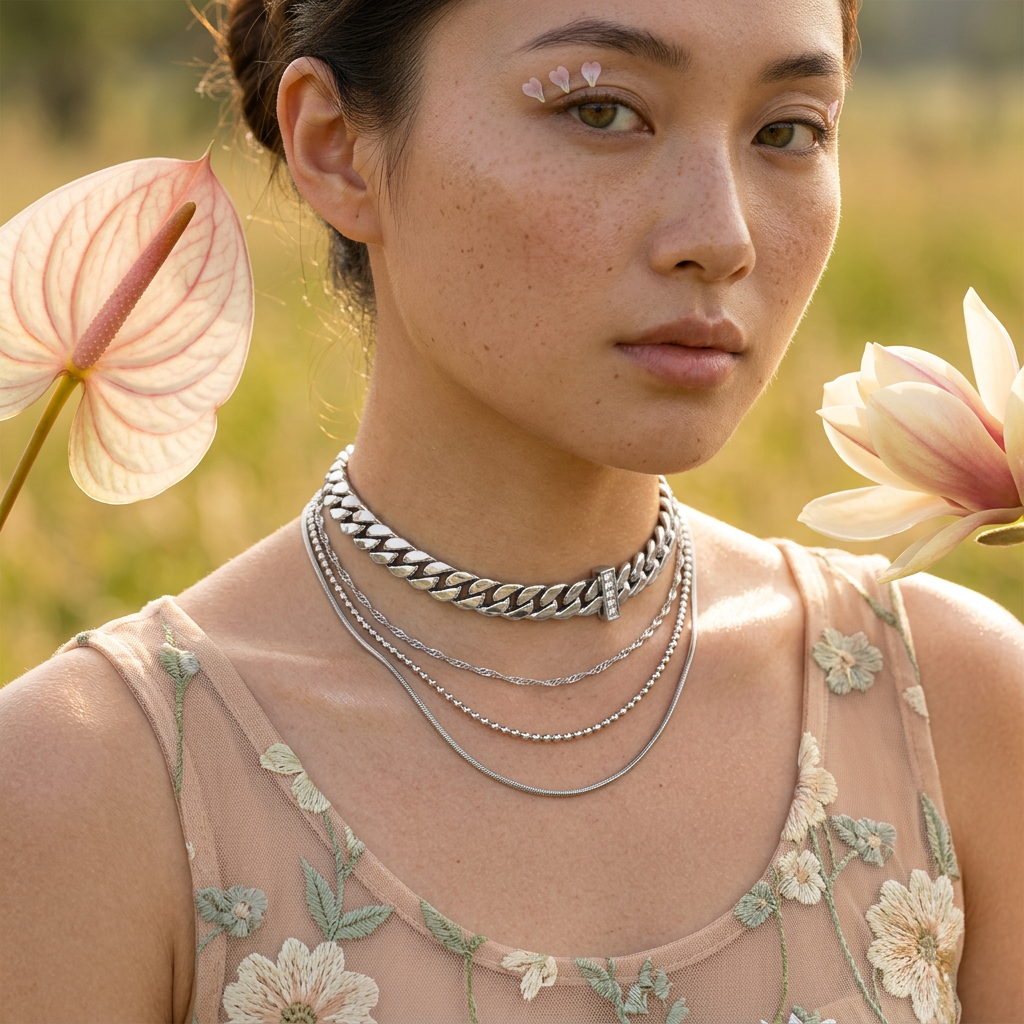 Vearlia Silver Bar Choker Necklace