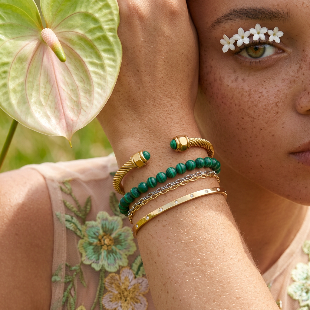 Laevia Golden Orb Cuff Bracelet