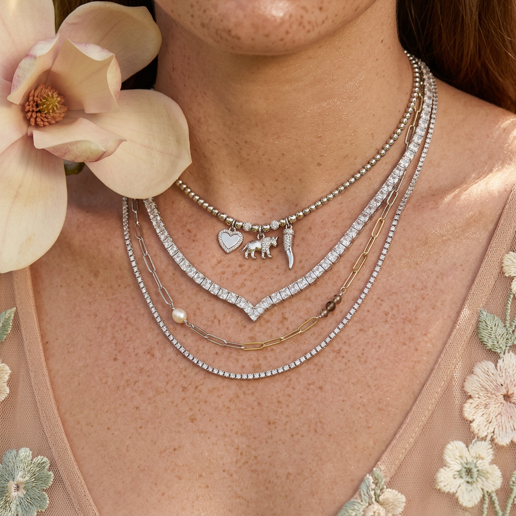 Lionia Silver Chevron Chain Necklace