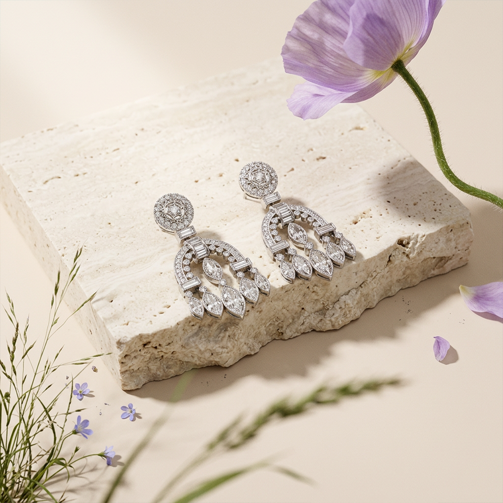 Jaelia Silver Halo Drop Earrings