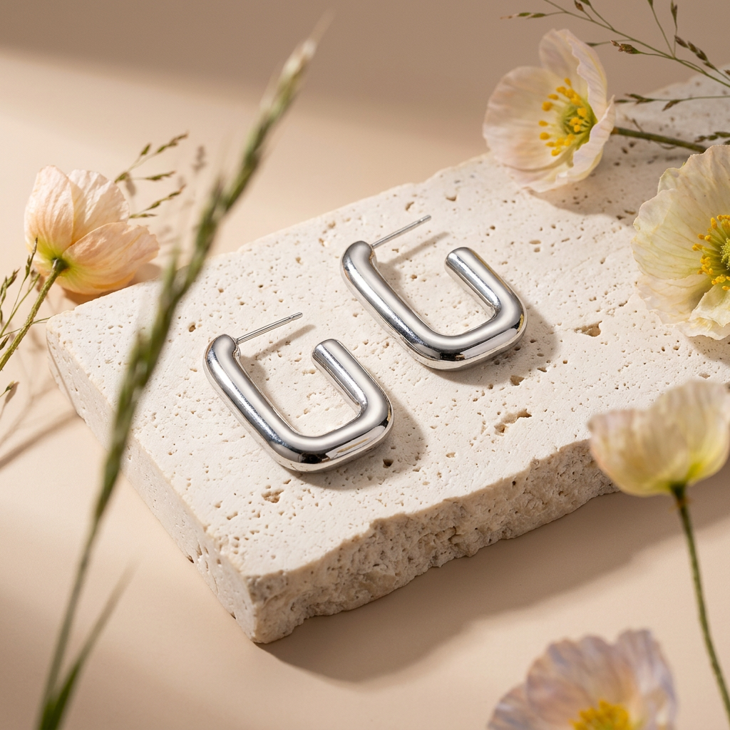 Naevia Silver Crescent Huggie Earrings