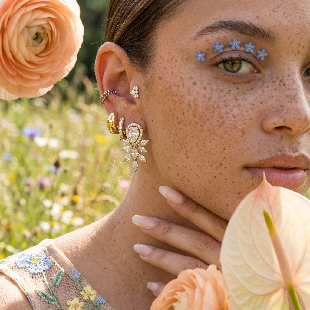 Vaelia Golden Teardrop Cluster Stud Earrings