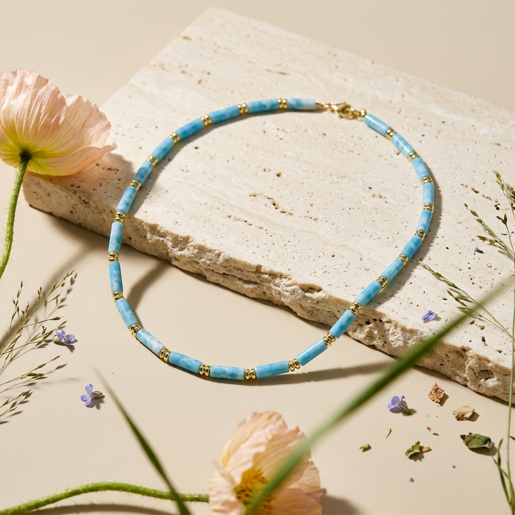 Theonia Golden Bar Bead Strand Necklace