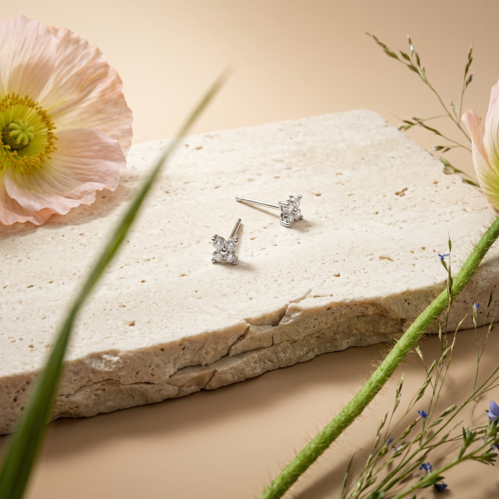 Naemia Silver Flower Stud Earrings