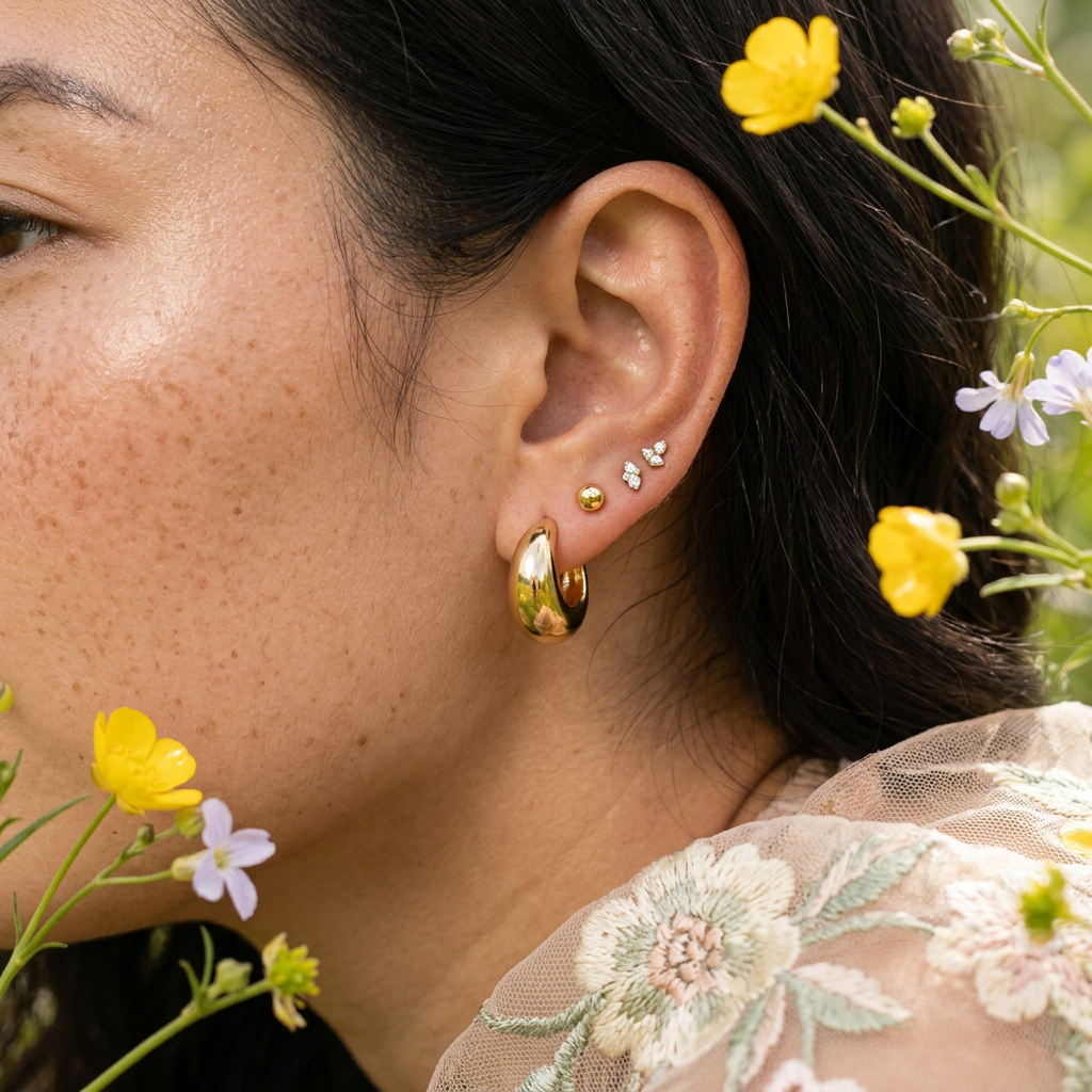 Kaulia Golden Crescent Stud Earrings