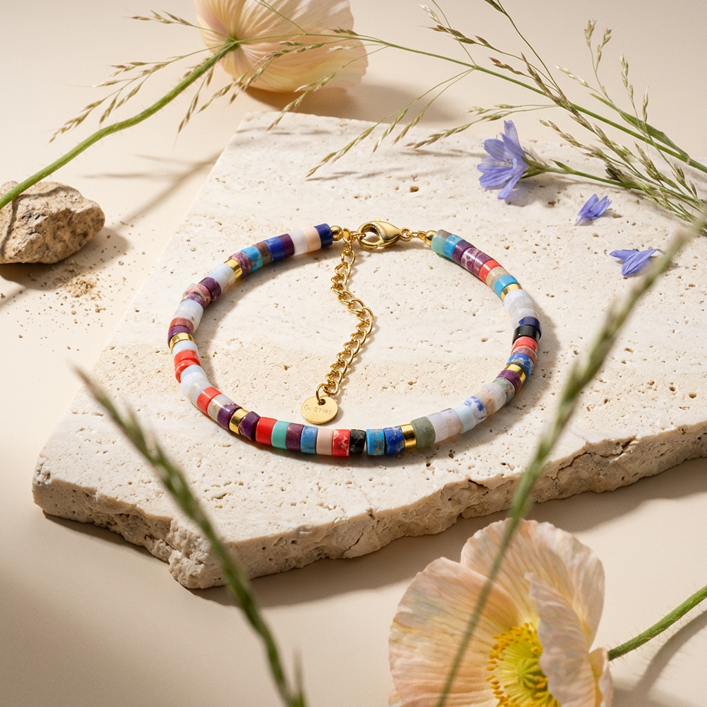 Mirelia Golden Disc Bead Bracelet