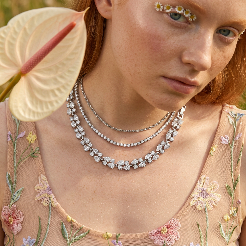 Ziolia Silver Cluster Tennis Necklace