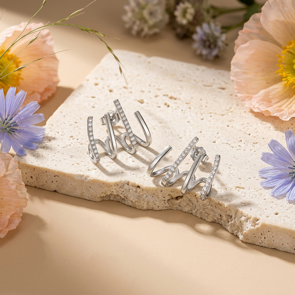 Viomia Silver Bar Climber Earrings