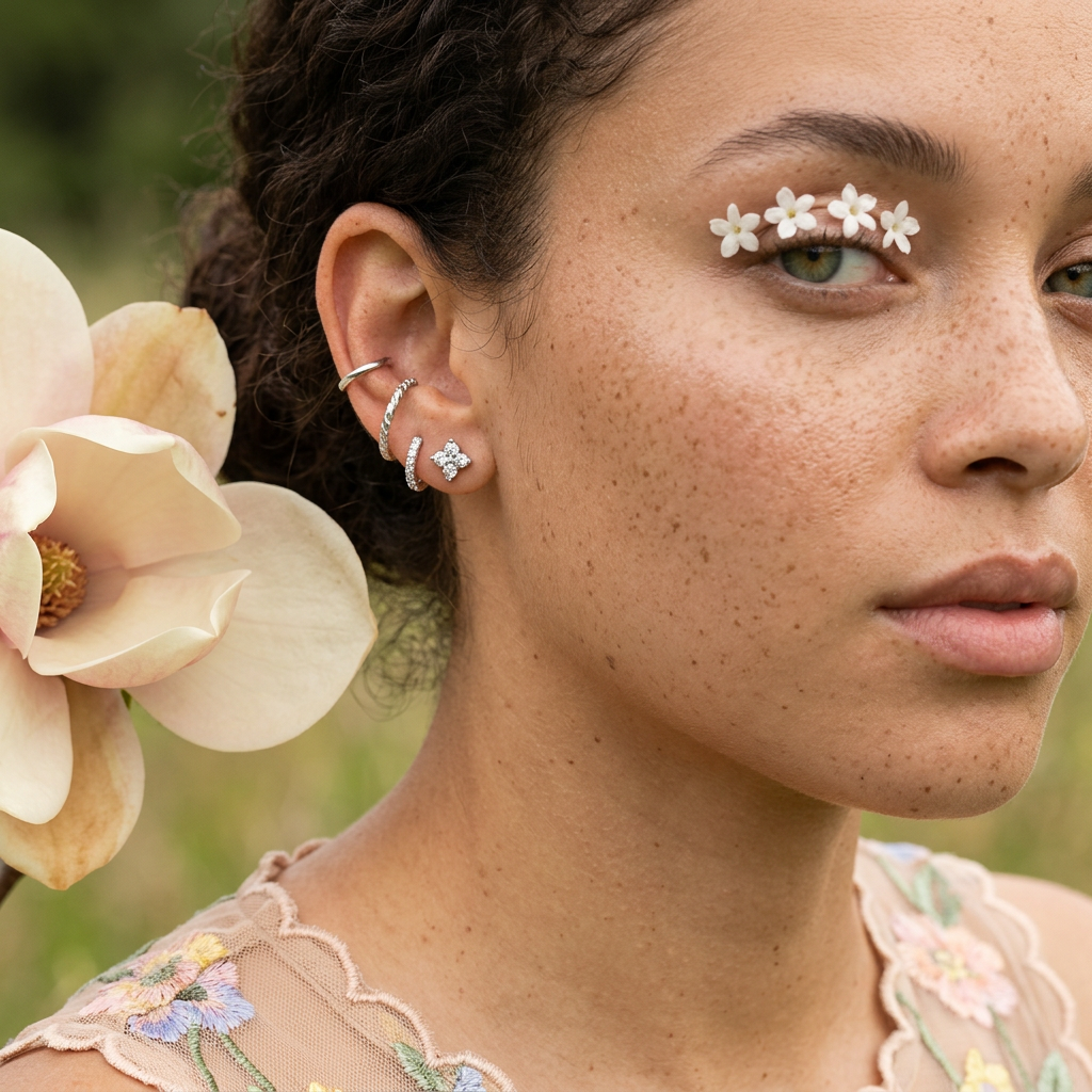 Naemia Silver Flower Stud Earrings
