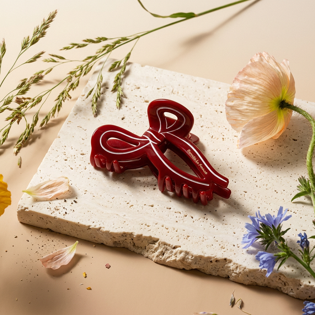 Vialia Crimson Bow Barrette hair