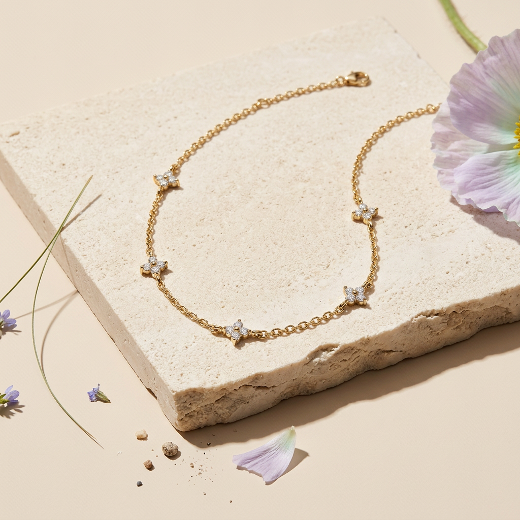 Jiolia Golden Flower Station Chain Necklace