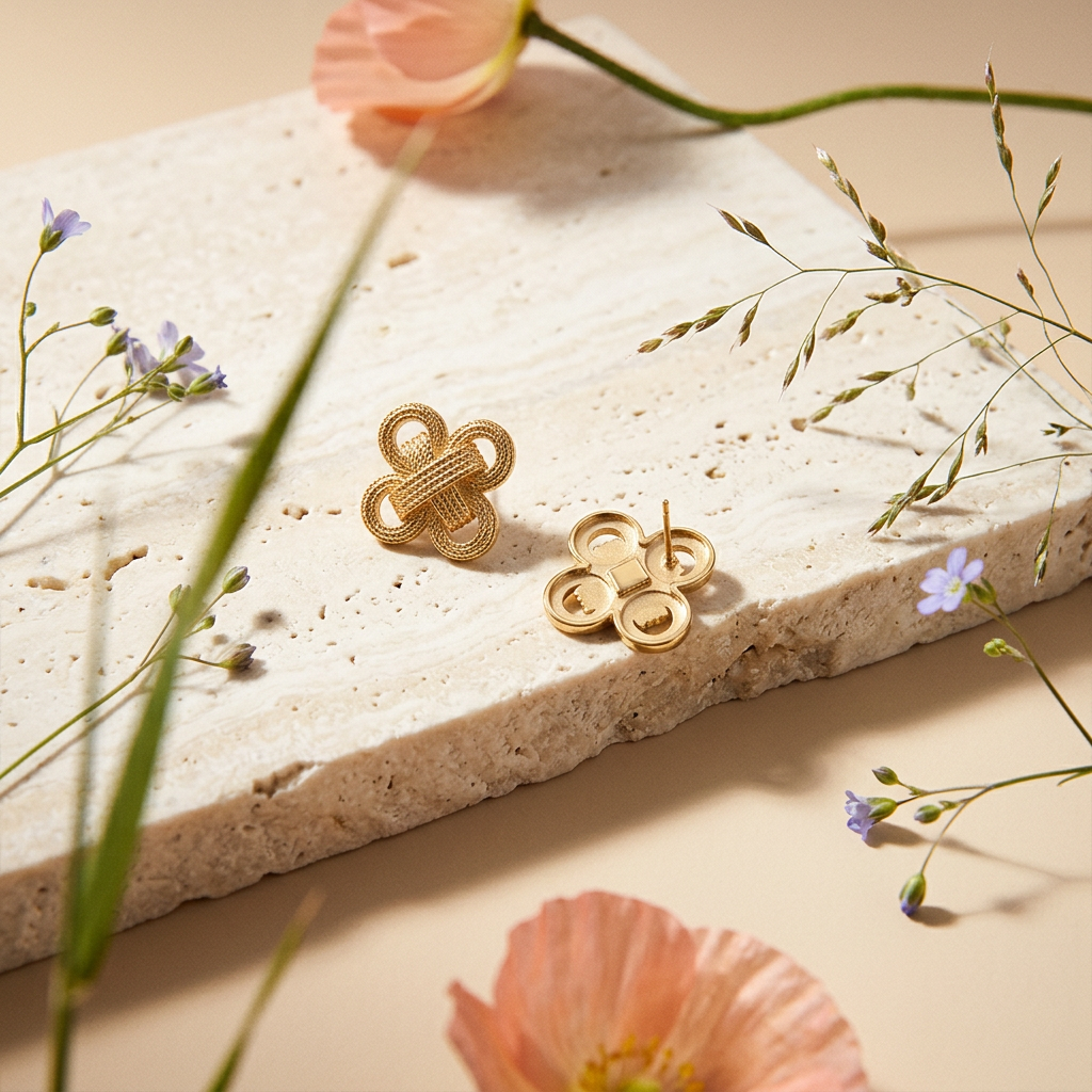 Raevia Golden Knot Stud Earrings