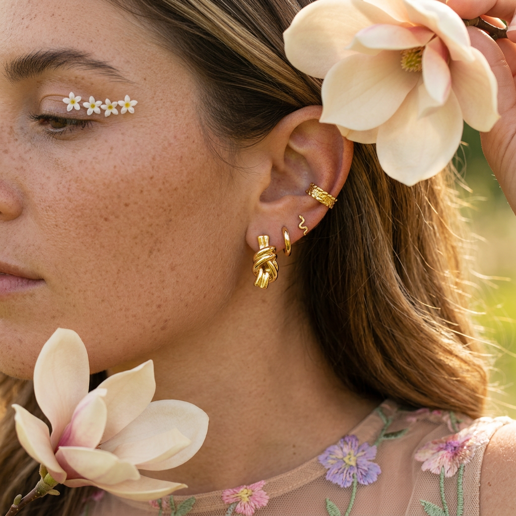 Laenia Golden Knot Stud Earrings