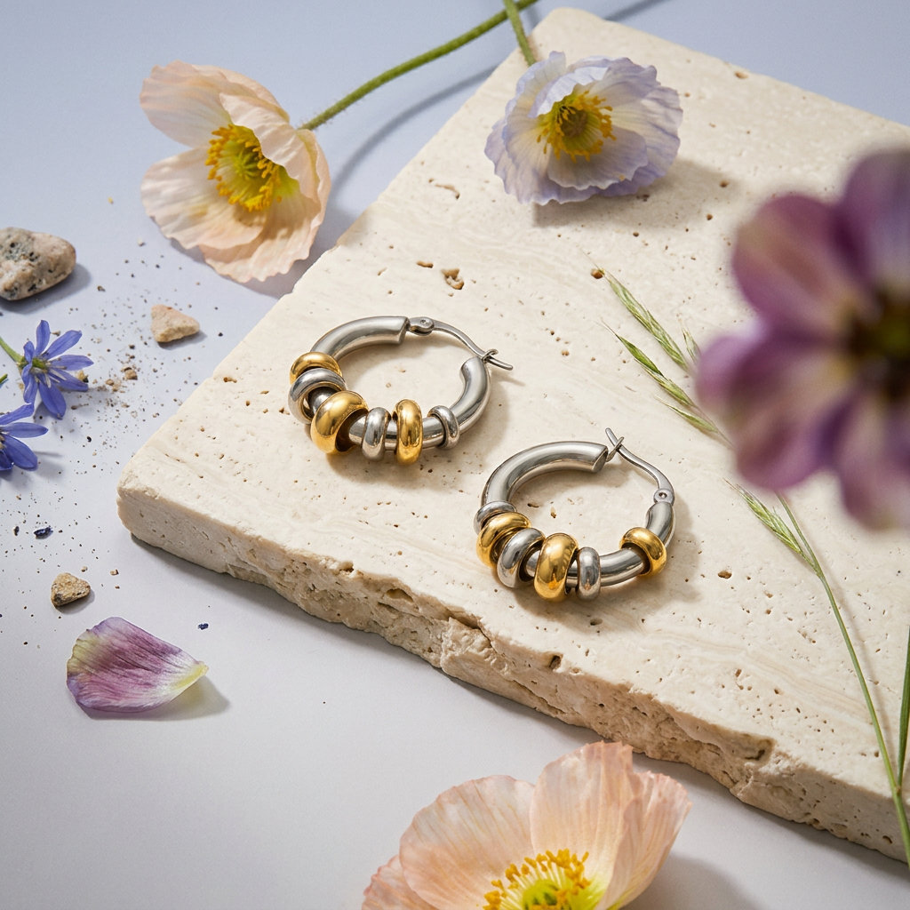 Seolia Mixed Metal Orb Huggie Earrings