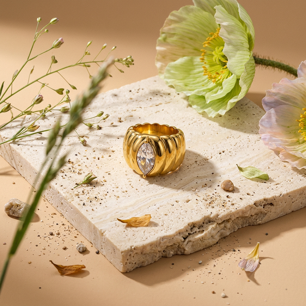 Raenia Golden Marquise Statement Band Ring